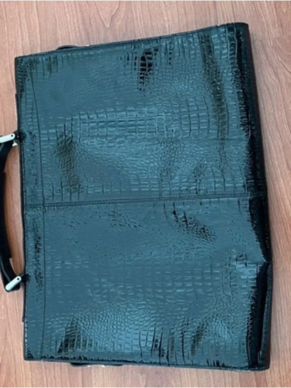 Bruno Magli Black Croc-Embossed Leather Laptop Briefcase